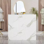 Scrivania reception a L per una persona in nero/bianco marmo/bianco solido