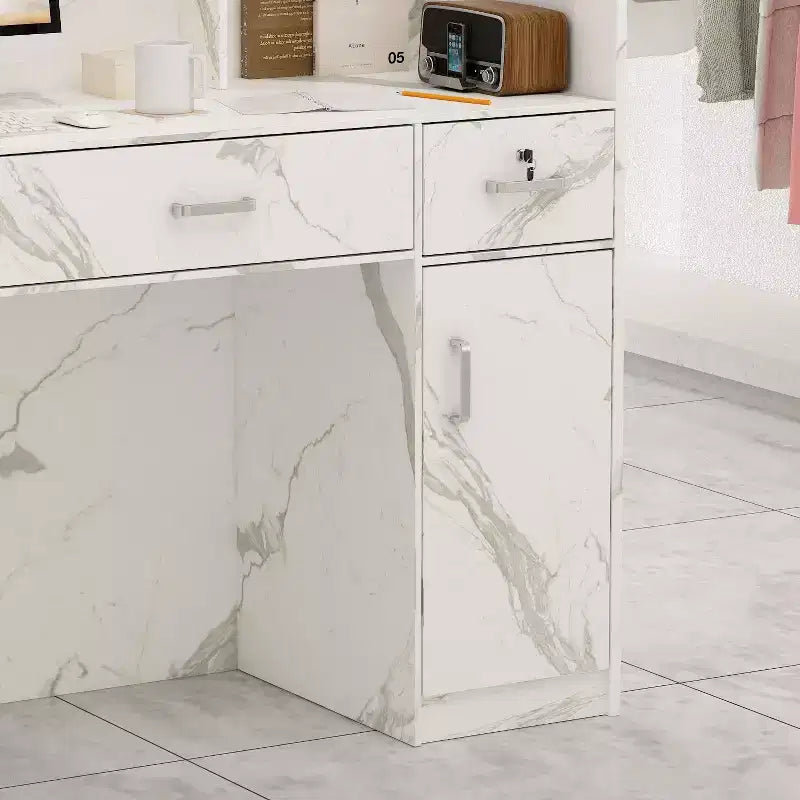 Scrivania reception a L per una persona in nero/bianco marmo/bianco solido