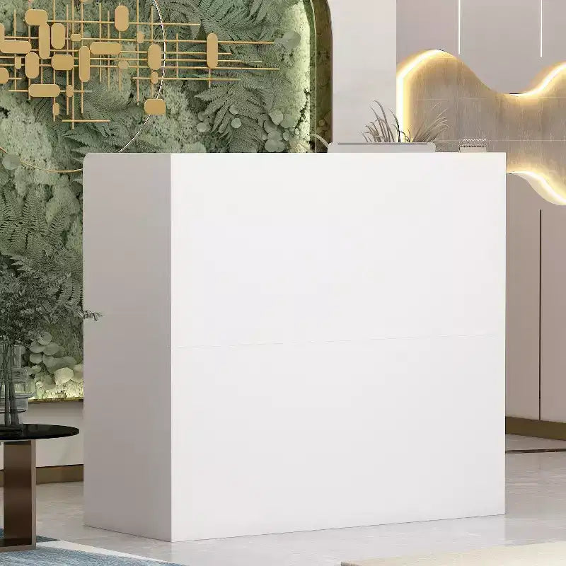 Scrivania reception a L per una persona in nero/bianco marmo/bianco solido