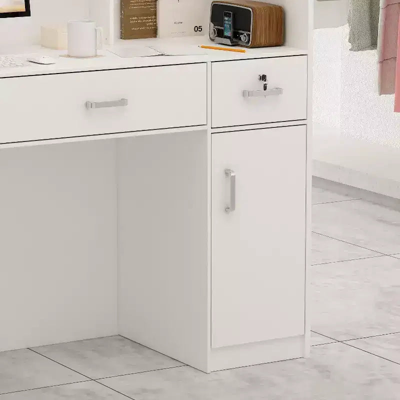 Scrivania reception a L per una persona in nero/bianco marmo/bianco solido