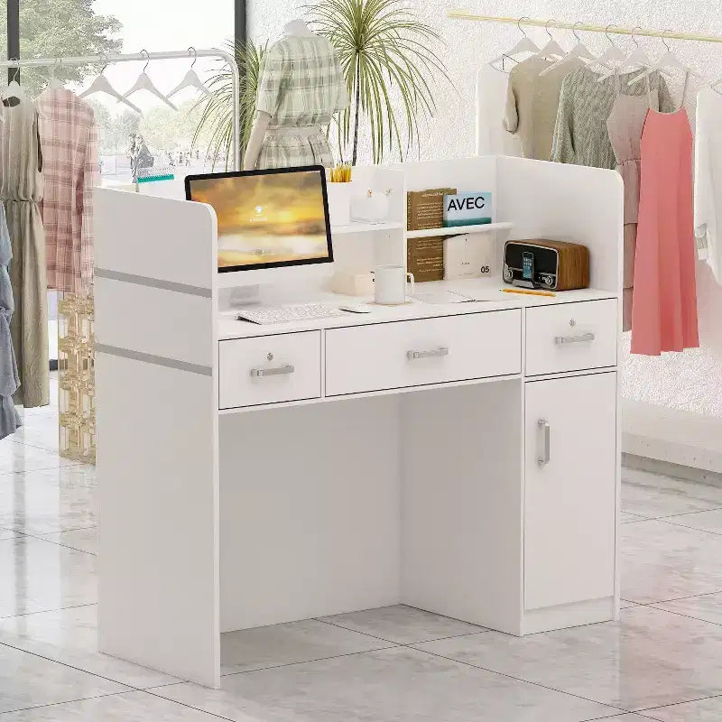 Scrivania reception a L per una persona in nero/bianco marmo/bianco solido