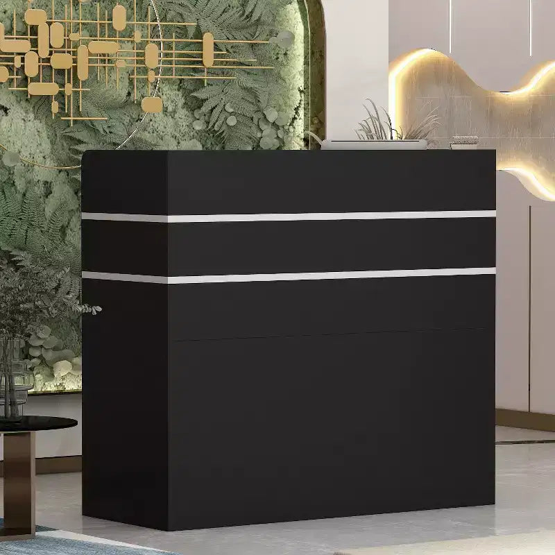 Scrivania reception a L per una persona in nero/bianco marmo/bianco solido
