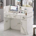 Scrivania reception a L per una persona in nero/bianco marmo/bianco solido