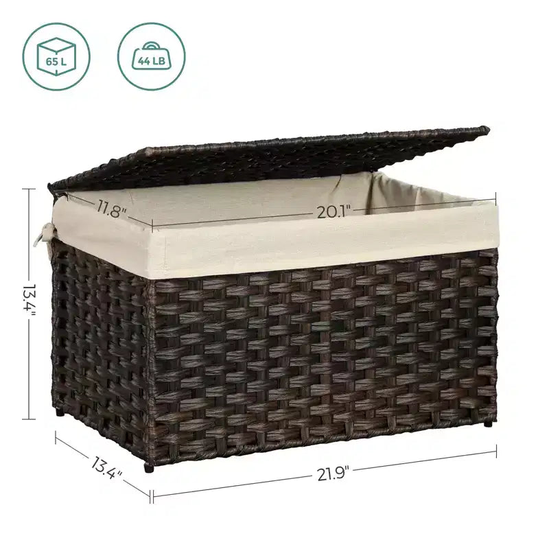 Cesto portaoggetti intrecciato marrone/grigio/naturale con coperchio – 65L, singolo