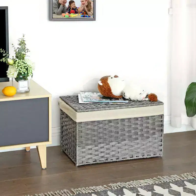 Cesto portaoggetti intrecciato marrone/grigio/naturale con coperchio – 65L, singolo