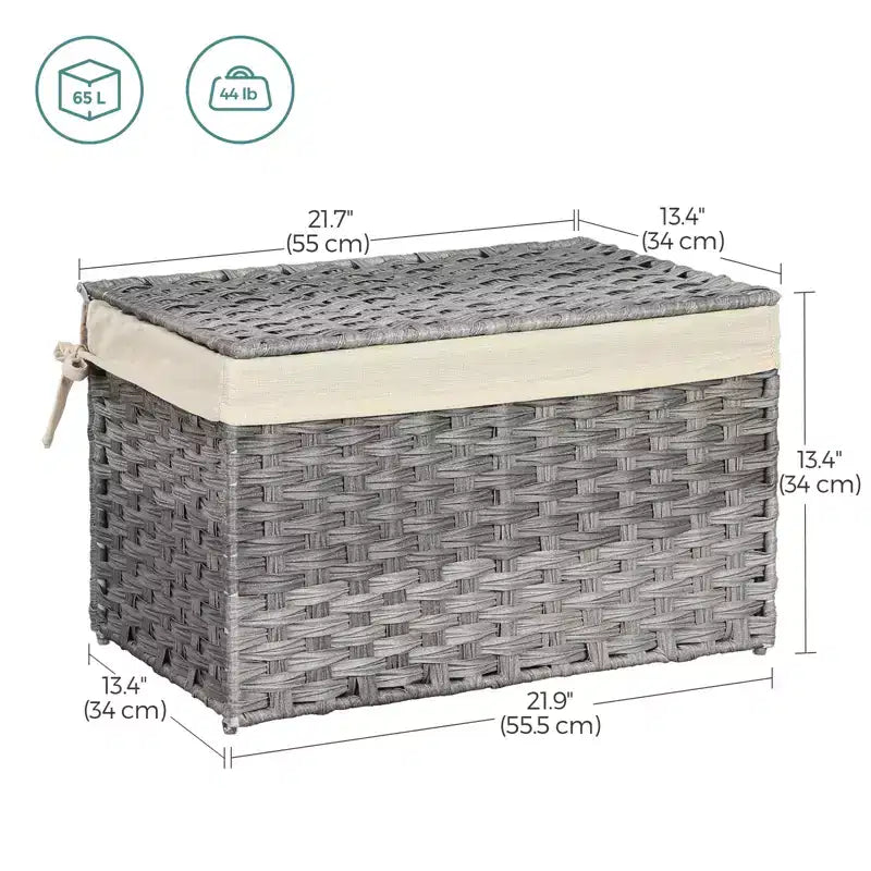 Cesto portaoggetti intrecciato marrone/grigio/naturale con coperchio – 65L, singolo