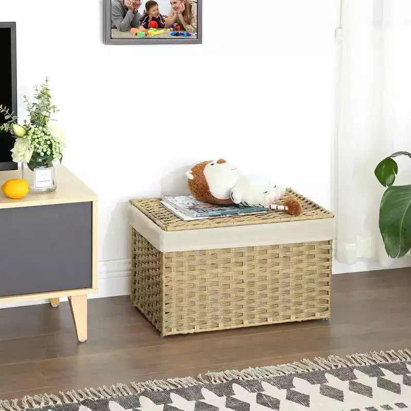 Cesto portaoggetti intrecciato marrone/grigio/naturale con coperchio – 65L, singolo