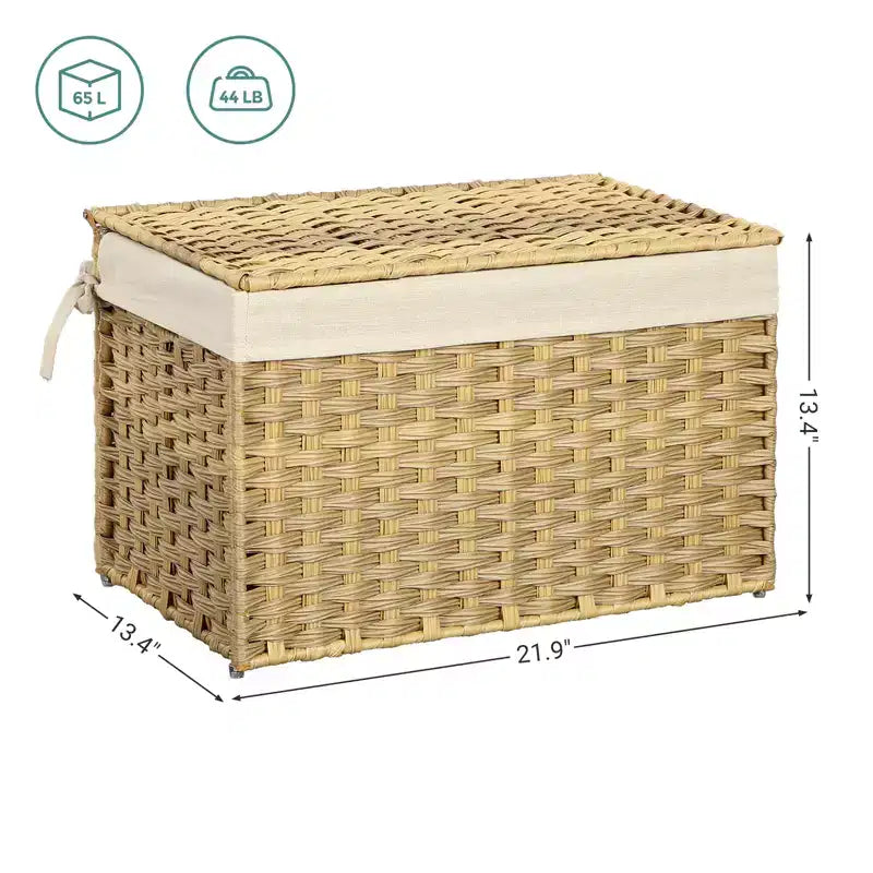 Cesto portaoggetti intrecciato marrone/grigio/naturale con coperchio – 65L, singolo