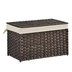 SONGMICS Storage Basket with Lid, 17.2 Gallon (65L) Storage Bin, Woven Blanket Storage Basket with Handles, Foldable, Removable Liner, Metal Frame