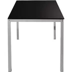 Tavolo da pranzo rettangolare con piano in vetro nero e base cromata, 4 posti