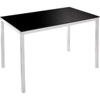 Tavolo da pranzo rettangolare con piano in vetro nero e base cromata, 4 posti