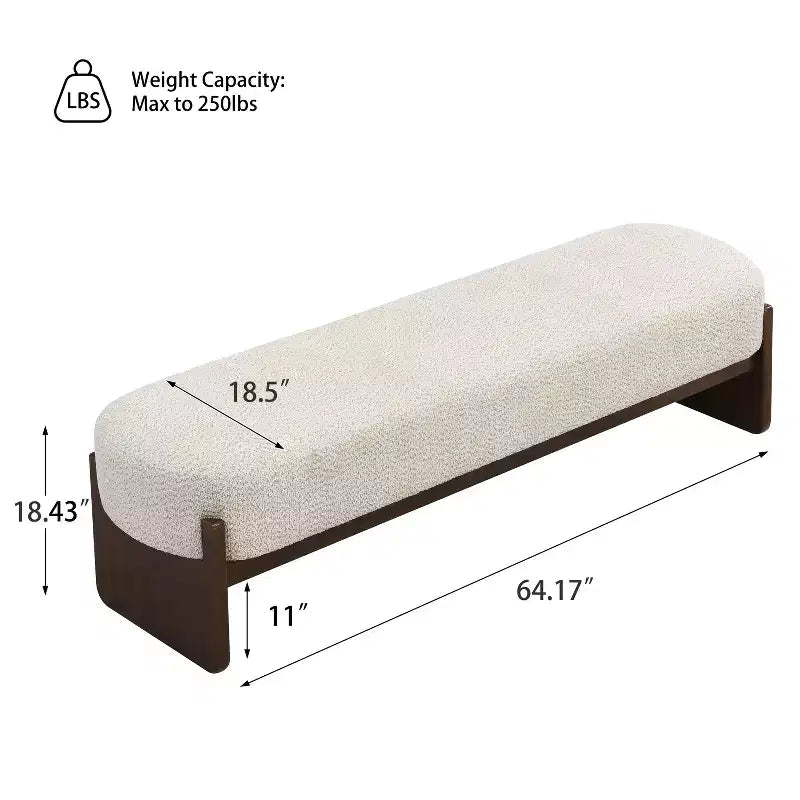 Pouf rettangolare in filato bouclé beige, monoposto, stile moderno