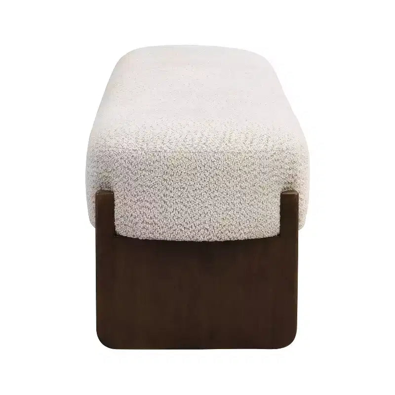 Pouf rettangolare in filato bouclé beige, monoposto, stile moderno