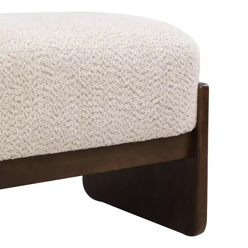 Pouf rettangolare in filato bouclé beige, monoposto, stile moderno