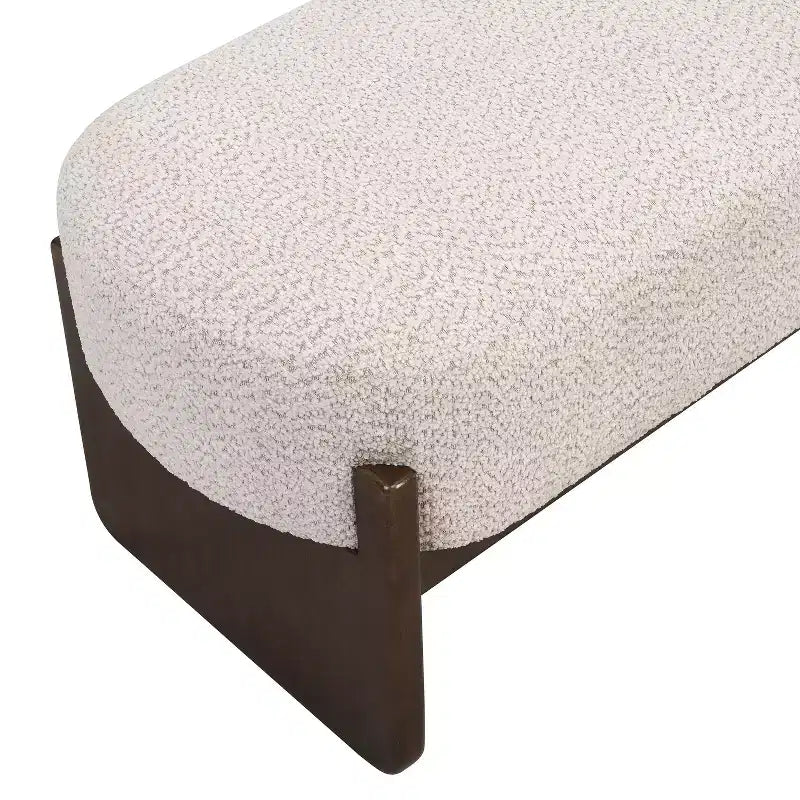Pouf rettangolare in filato bouclé beige, monoposto, stile moderno