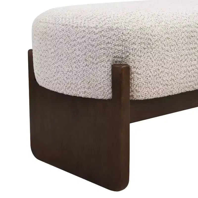 Pouf rettangolare in filato bouclé beige, monoposto, stile moderno