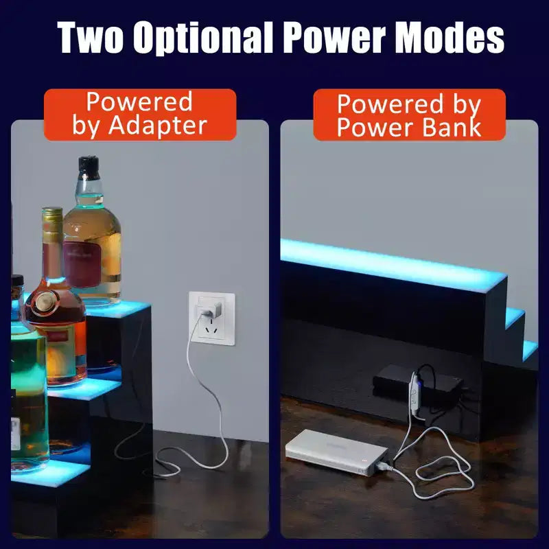 Portabottiglie da Parete Nero a 3 Livelli con Illuminazione a LED, 15 Bottiglie, 1 Unità