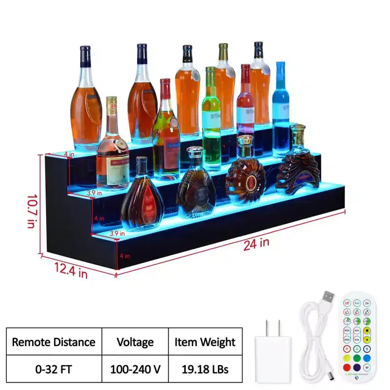 Portabottiglie da Parete Nero a 3 Livelli con Illuminazione a LED, 15 Bottiglie, 1 Unità