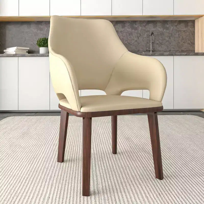 Sedia da pranzo imbottita in pelle marrone con braccioli, set da 2