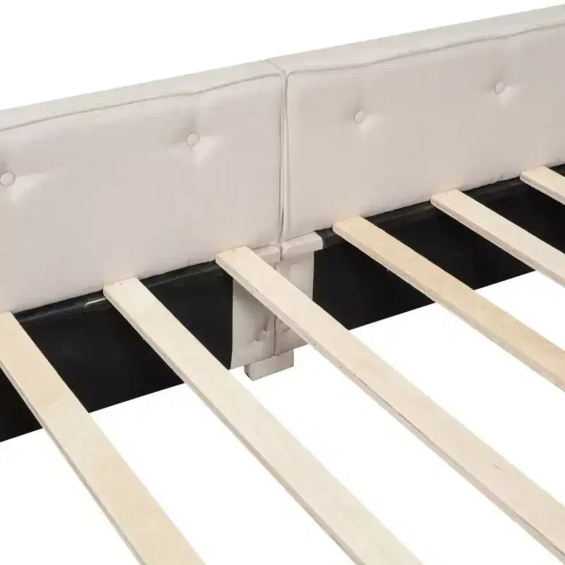 Letto a piattaforma Queen beige, rivestito in lino, porte USB e 2 cassetti, per 1-2 persone