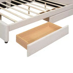 Letto a piattaforma Queen beige, rivestito in lino, porte USB e 2 cassetti, per 1-2 persone