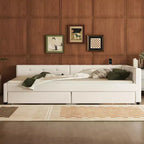 Letto a piattaforma Queen beige, rivestito in lino, porte USB e 2 cassetti, per 1-2 persone