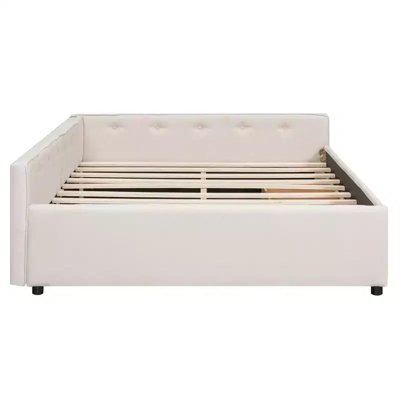 Letto a piattaforma Queen beige, rivestito in lino, porte USB e 2 cassetti, per 1-2 persone