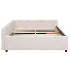 Letto a piattaforma Queen beige, rivestito in lino, porte USB e 2 cassetti, per 1-2 persone