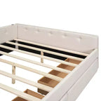 Letto a piattaforma Queen beige, rivestito in lino, porte USB e 2 cassetti, per 1-2 persone