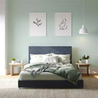 Letto queen size imbottito grigio con piattaforma e porta di ricarica USB, 1-2 persone