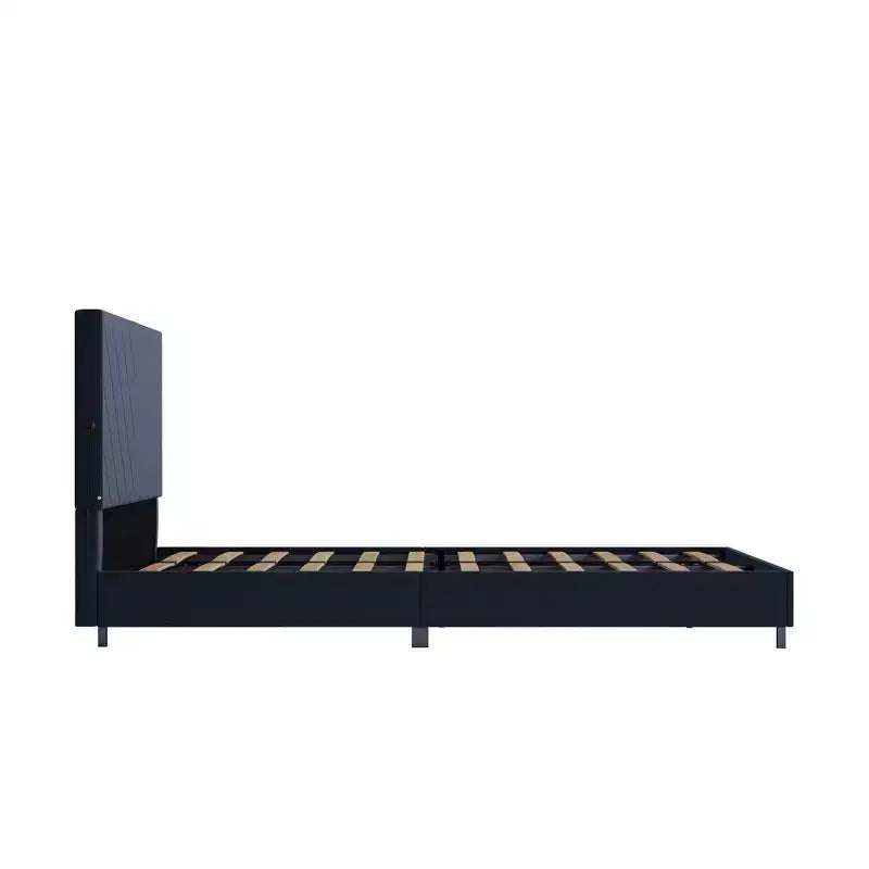 Letto queen size imbottito grigio con piattaforma e porta di ricarica USB, 1-2 persone