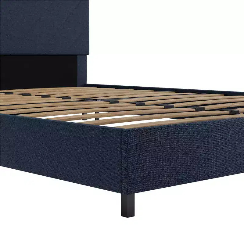 Letto queen size imbottito grigio con piattaforma e porta di ricarica USB, 1-2 persone