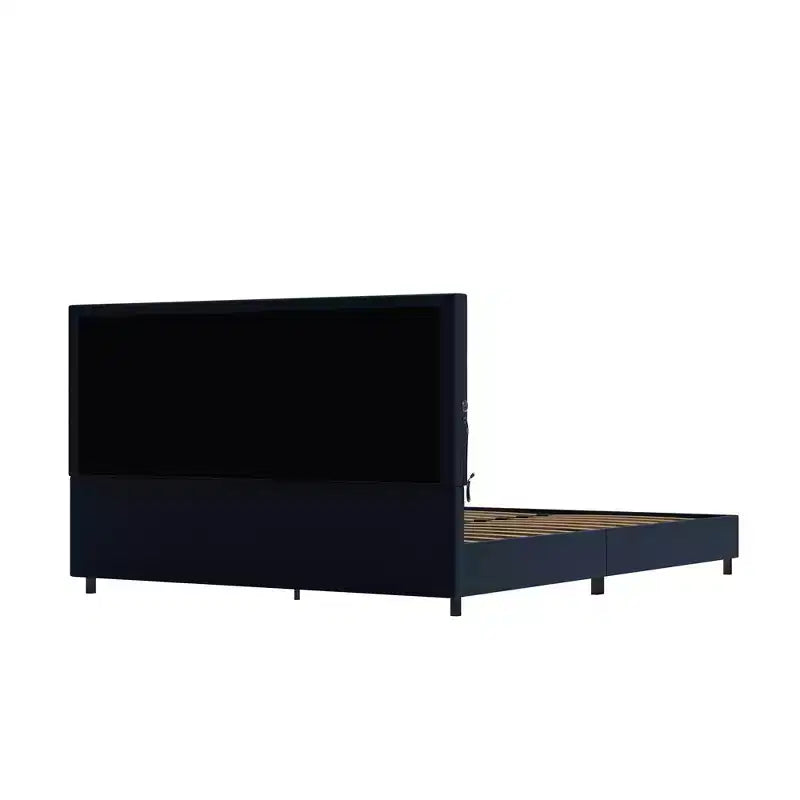 Letto queen size imbottito grigio con piattaforma e porta di ricarica USB, 1-2 persone
