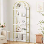 5-Tier Arched Bookshelf  70.8 Tall Freestanding Storage Rack Gold & White for Living Room Bedroom Office