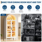 Mobile dispensa da cucina con arco, bianco/nero, con luci LED, ante in vetro e ripiani regolabili, montaggio a 1 persona