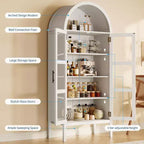 Mobile dispensa da cucina con arco, bianco/nero, con luci LED, ante in vetro e ripiani regolabili, montaggio a 1 persona