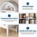 Mobile dispensa da cucina con arco, bianco/nero, con luci LED, ante in vetro e ripiani regolabili, montaggio a 1 persona