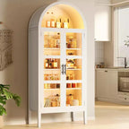 Mobile dispensa da cucina con arco, bianco/nero, con luci LED, ante in vetro e ripiani regolabili, montaggio a 1 persona