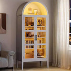 Mobile dispensa da cucina con arco, bianco/nero, con luci LED, ante in vetro e ripiani regolabili, montaggio a 1 persona