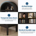 Mobile dispensa da cucina con arco, bianco/nero, con luci LED, ante in vetro e ripiani regolabili, montaggio a 1 persona