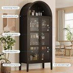 Mobile dispensa da cucina con arco, bianco/nero, con luci LED, ante in vetro e ripiani regolabili, montaggio a 1 persona