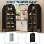 Mobile dispensa da cucina con arco, bianco/nero, con luci LED, ante in vetro e ripiani regolabili, montaggio a 1 persona