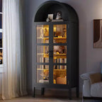 Mobile dispensa da cucina con arco, bianco/nero, con luci LED, ante in vetro e ripiani regolabili, montaggio a 1 persona