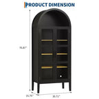 Mobile dispensa da cucina con arco, bianco/nero, con luci LED, ante in vetro e ripiani regolabili, montaggio a 1 persona