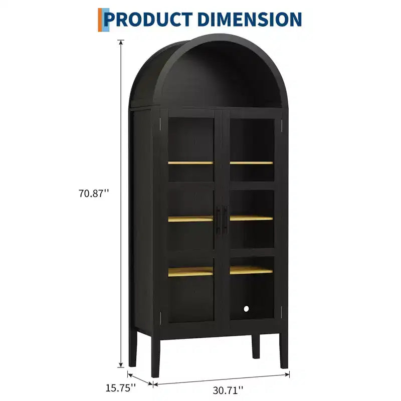 Mobile dispensa da cucina con arco, bianco/nero, con luci LED, ante in vetro e ripiani regolabili, montaggio a 1 persona