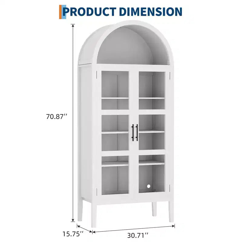 Mobile dispensa da cucina con arco, bianco/nero, con luci LED, ante in vetro e ripiani regolabili, montaggio a 1 persona