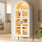 Mobile dispensa da cucina con arco, bianco/nero, con luci LED, ante in vetro e ripiani regolabili, montaggio a 1 persona