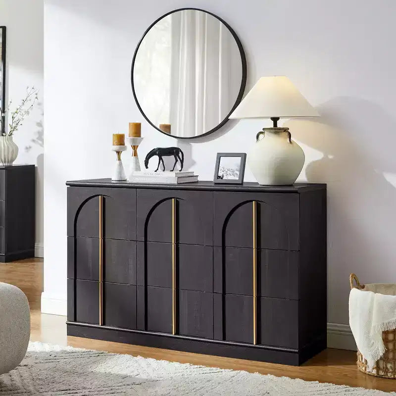 Comò a 9 cassetti Nero / Marrone / Bianco / Quercia naturale, Singolo