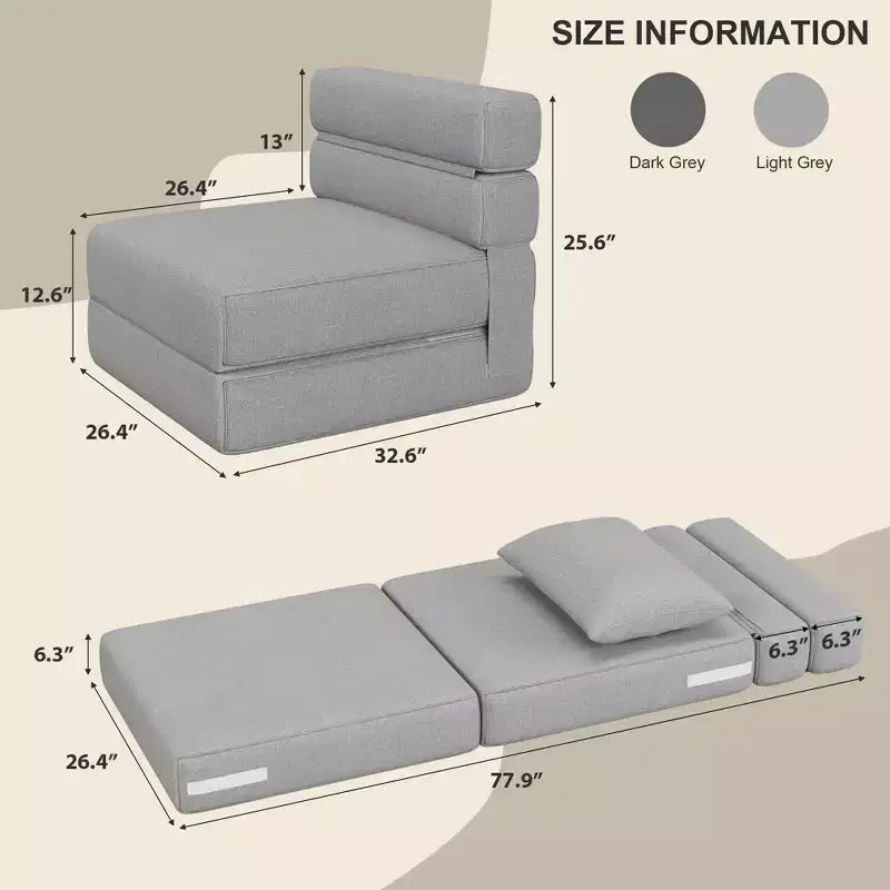 Divano letto pieghevole convertibile grigio scuro/grigio chiaro con cuscino, 1 posto