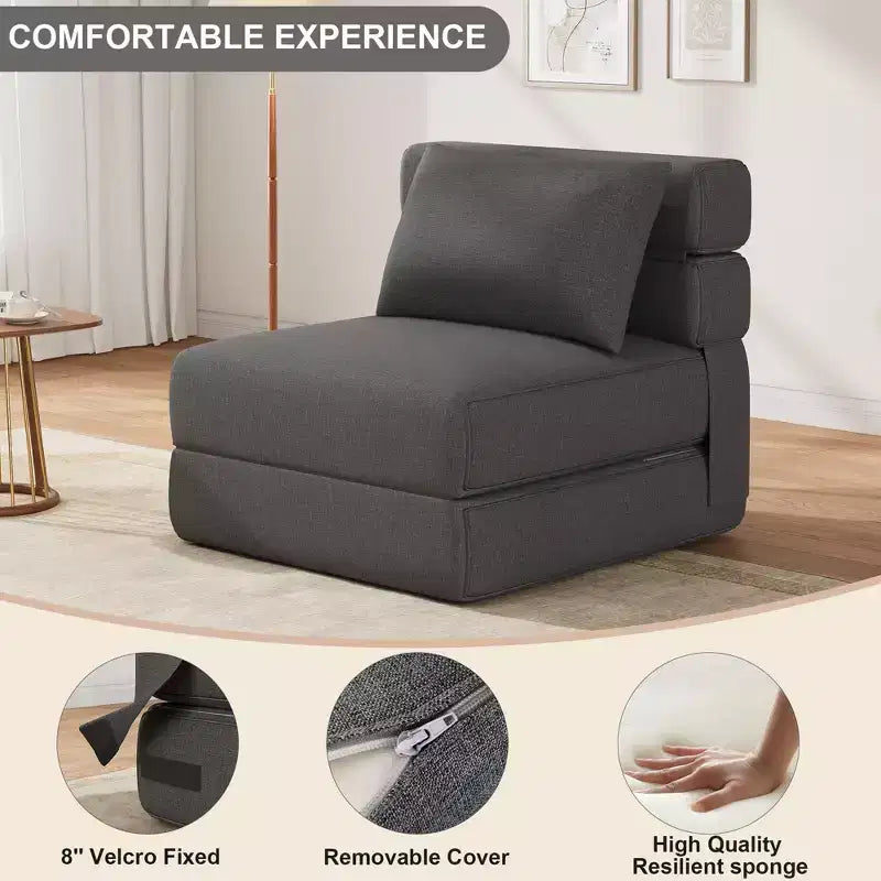 Divano letto pieghevole convertibile grigio scuro/grigio chiaro con cuscino, 1 posto